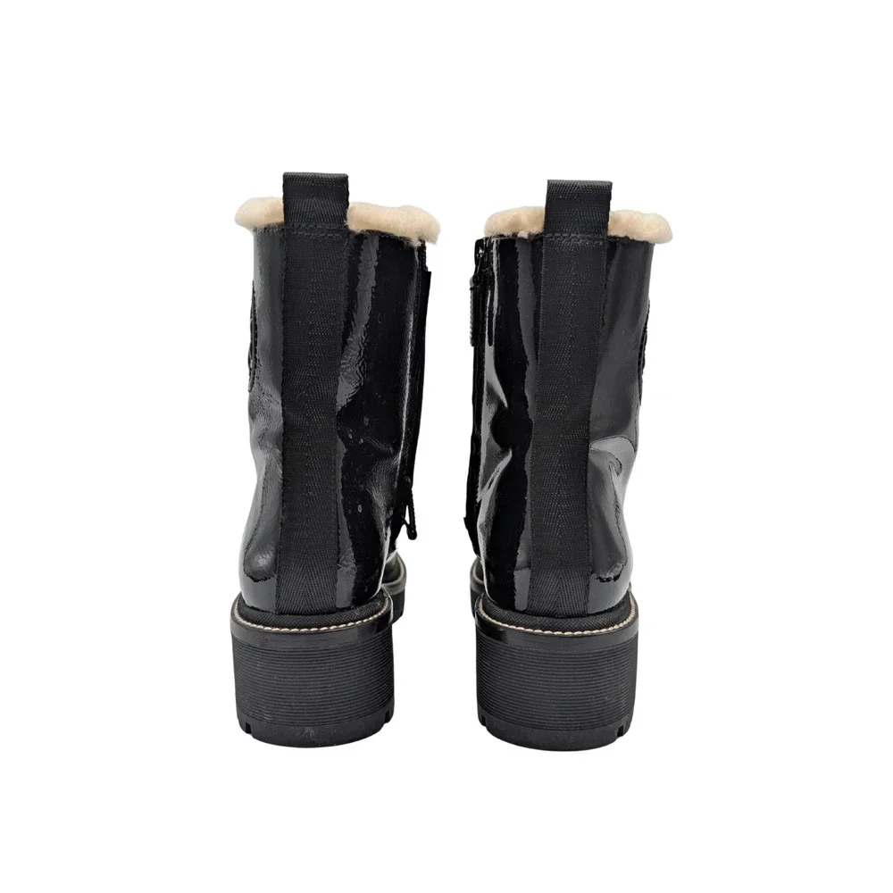 Tory Burch Miller Black Patent Shearling Combat Boots Size 8